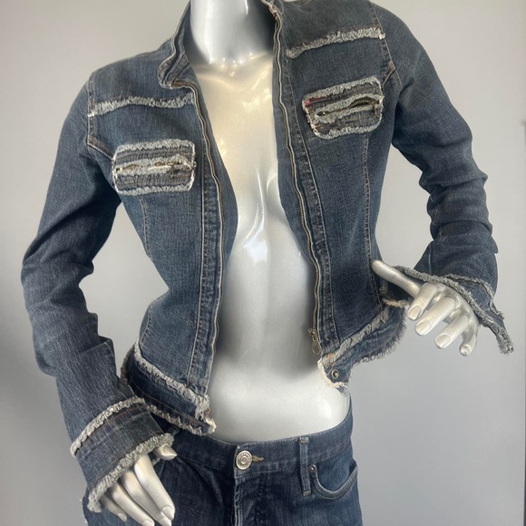 ❌SOLD-DEPOP❌ Y2K Vintage Denim Cropped Collared Jean Jacket - Picture 4 of 7